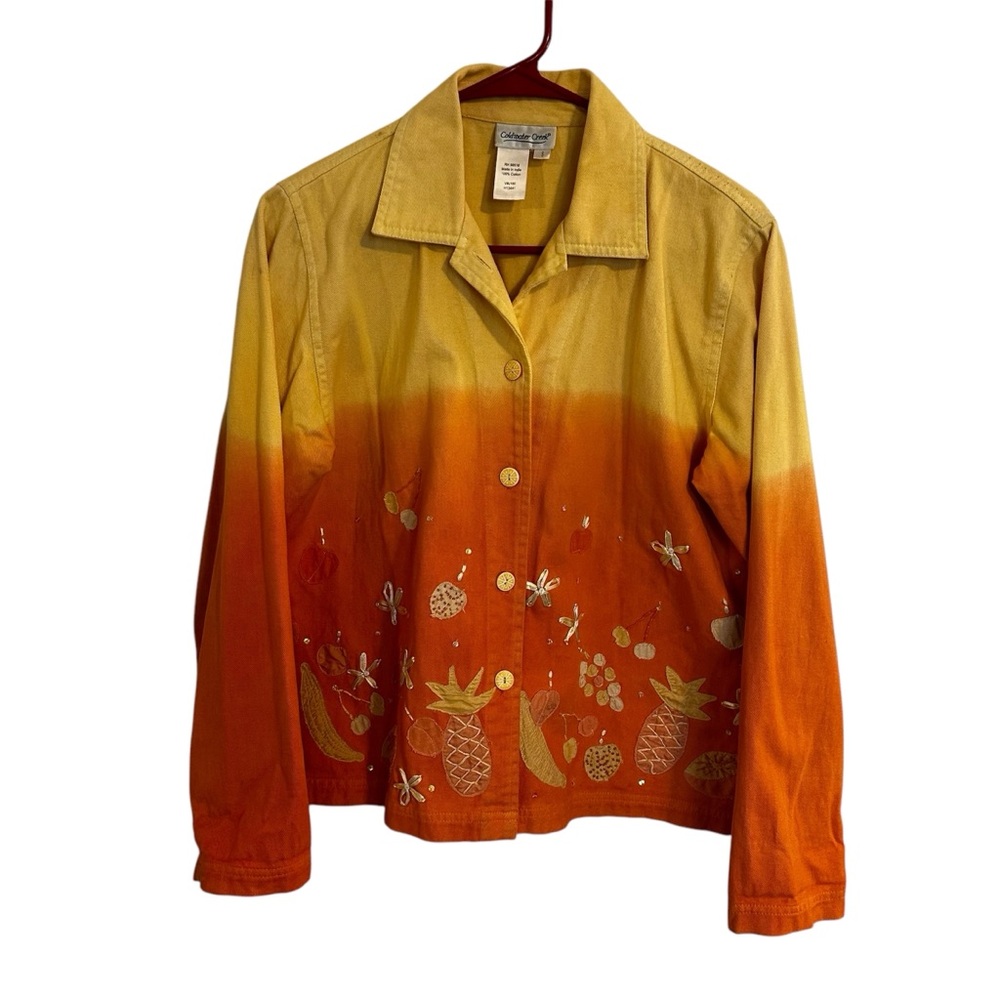 Coldwater Creek Orange Yellow Jean‎ Jacket with Artistic Ombre